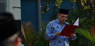 Kepala Museum Nasional Drs. siswanto membacakan sambutan pada Upacara Harlah Pancasila di Museum Nasional